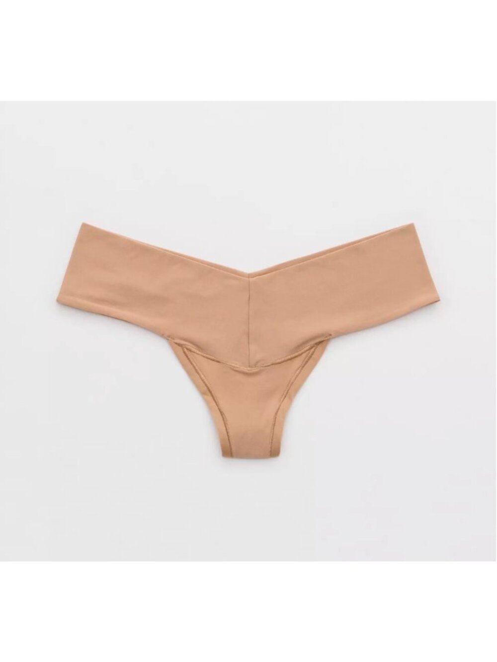 AERIE SMOOTHEZ Everyday VThong Underwear Panties Sz S Sand Tan Low Rise Stretchy